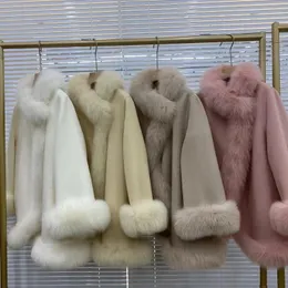 Misto lana da donna 2023 Inverno Donna Giacca con collo in pelliccia di volpe naturale Caldo cashmere Cappotto di vera pelliccia di lana Capispalla da donna in lana Streetwear Moda 231129