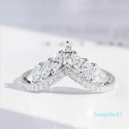 Taille 6-10 Bijoux de luxe Réel 925 Sterling Argent Couronne Bague Pleine Marquise Coupe Topaze Blanche Cz Diamant Moissanite Femmes Mariage Ban307V