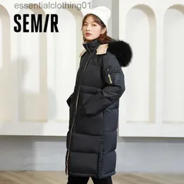 Kobiety damski Parkas Semir Down Jacket Down z kapturem 2023 Zima odpinana futrzana kołnierz kontrastowa kolorowa luźna kurtka chlebowa L231129