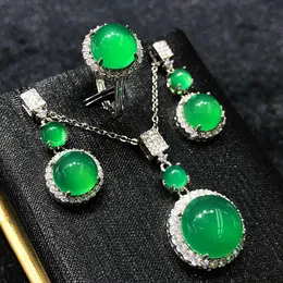 Handmade Jade Diamond Jewelry set 925 Sterling Silver Engagement Wedding Rings Earrings Necklace For Women Bridal Party Jewelry