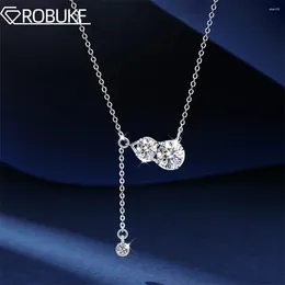 Chains S925 Silver 1.5 Real Moissanite Gourd Necklace 18K Plated Round Diamond Pendant Wedding Jewelry Collar Chain For Women