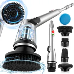 Rechargeable Cordless Electric Spin Scrubber with 5 Cleaning Brush Heads, Adjustable Shower Powerful Scrubber with Long Handle Extension Arm for Bathroom