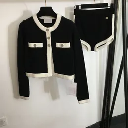 Cor de contraste feminino casaco de malha briefs conjunto luxo designer cardigan roupas manga longa outerwear casacos briefs
