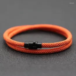 Charme pulseiras minimalista homens corda pulseira dupla camada sobrevivência braclet homme acessórios namorado presente ímã fivela pulsera hombre