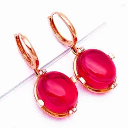 Brincos de balanço 585 Purple Gold Bathed 14K rosa incrustado rubi oval para mulheres jóias clássicas de moda de casamento glamour