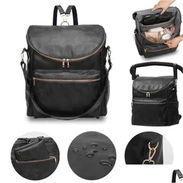 Diaper Bags Diaper Bags Pu Leather Bag Backpack Large Capacity Baby Waterproof Maternity For Stroller With Pad Drop Delivery Baby, Kid Dherp