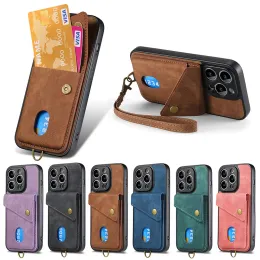 PU Leather Wallet Card Holder Phone Case For Samsung Galaxy A32 A33 A34 A50 A51 A52 A53 A54 A70 A71 M13 M14 Hand Wrist Strap Magnetic Stand Protect Cover