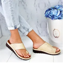 Slippers Luxury Women Flip Flops Summer Fashion Pu Leather Leisure Shoes Wedges Female Sandal Corrected Foot Shape 231129