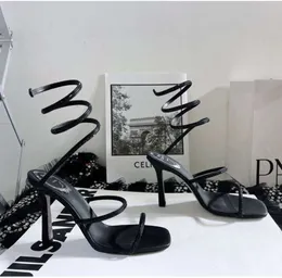 Rene caovilla Cleo rhinestones-studded Snake Strass stiletto Heel sandals Evening shoes high heeled Luxury Designers Wraparound shoe factory footwear uggdne TGHY