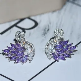 Sparkling Ins luksusowa biżuteria 925 Sterling Srebrny Trzy kolor biały przezroczysty 5A Cubic Cyrron Cz Crystal Party Women Swan Studs 231U