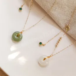 Colar de colar da corrente de jade redondo de jade vintage de jade de clavícula para mulheres