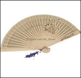 Other Home Decor Garden Decoration HandMade Antique Craft Fan Vintage Hollow Incense Wood Lady Folding Fans Chinese Style Carving9428360