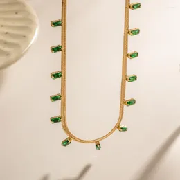 Kedjor Minar Punk Chunky Herringbone Halsband för kvinnor 18K Guldplätering Rostfritt stål Shiny Green White Cz Zircon Necklace