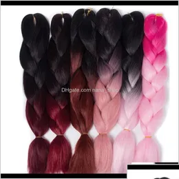 Bulks de cabelo Bks Qp Dois tons coloridos cloghet tranças cabelo 24 60cm 100g / pc sintético ombre jumbo trança extensões 1jbjb ldwm3 drop deli dhdk4