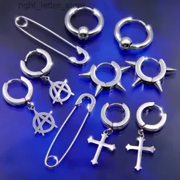 Stud Ins Hiphop Punk Goth Goth Cross Spike Dangle Hoop Kolczyki dla kobiet mężczyzn Przeciwkoalergiczne tytanowe szpilki ze stali nierdzewnej chłodne kolczyki YQ231128