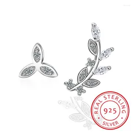 Studörhängen 925 Sterling Silver Asymmetrical Leaf For Women Wedding Jewelry Ladies S925 Crystal Earring Brincos Pendientes