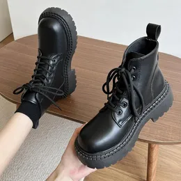 Boots Chunky Platform Combat For Women Autumn Winter PU Leather Ankle Booties Punk Thick Bottom Non Slip Motorcycle