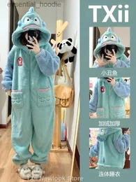 女性の睡眠ラウンジTXII S-4XL CLOWNFISH CORAL FLEECE ONE-PIECE PAJAMAS FOR WOMEN FOR FOLD FIDE WINTER NEW HOME ROBE統合タイプL231129