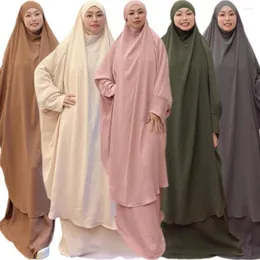 Etniska kläder Ramadan 2 bit Jilbab Long Khimar Set Abaya Muslimska kvinnor Bönplagg Dubai Saudiares klänningskjol Set Eid Niqab Arab Robe