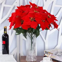 Decorative Flowers High Quality Large Real Touch Faux Felt Red Poinsettia Bouquet Christmas Simulation Flower Living Room Party Decoration