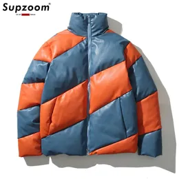 Erkekler Aşağı Parkas Supzoom Varrival Üst moda Spiral Renk Eşleştirme İmitasyon Deri Sıcak Tasarım Ekmek Patchwork Kış Casual Ceket Erkekler 231129