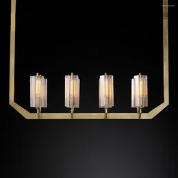 Lampadari Lampadario lineare con paralume esagonale Sala da pranzo di lusso Soffitto LED Lampade in cristallo trasparente Lustre per la casa
