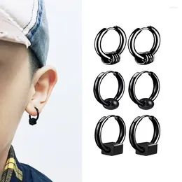 Hoop Earrings WKOUD 1-3 Pairs Punk Ball Square Pendant Small For Men/Women Stainless Steel Ear Buckle Hip Hop Gothic Jewelry