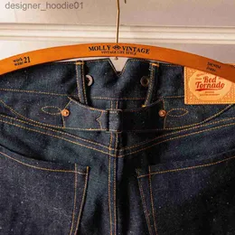 Jeans masculino vermelho tornado cônico jeans vintage masculino selvedge denim fino calças de perna estreita l231129
