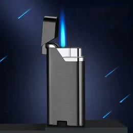 Ultra-fino chama azul butano turbo isqueiro quadrado mini gás metal isqueiros fumar acessórios cigarros 1300c