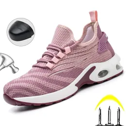 Safety Shoes Fashion Women Safety Shoes Lightweight Comfortable Work Boots for Ladys Indestructible Anti-smashing Construction Sneakers Pink 231128