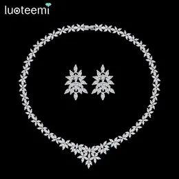 ウェディングジュエリーセットLuoteemi Luxury Cubic Zirconia Bridal High Quality Clear Zircon Jewellery for Bride Party Engivery Gifts 231128