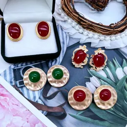 Stud Earrings Worn Matte Alloy Metal Red Green Ear Accessories For Women Hammered Jewelry