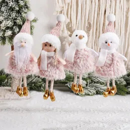 Christmas Decorations Pink Plush Dress Dolls Pendants Knitted Hat Santa Claus Snowman Angel Elk Drop Ornaments Xmas Tree Party 231128
