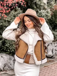 Gilet da donna TRAFZA Donna Ecopelle Lana d'agnello Patchwork Gilet senza maniche Giacche invernali Moda femminile Ispessimento caldo Gilet con zip Cappotto 231128