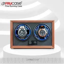 Caixas de relógio Casos FRUCASE Double Watch Winder para relógios automáticos 2 Rolex Box Jewelry Display Collector Storage Grão de madeira com luz 231129