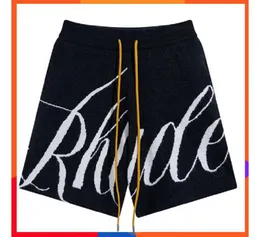 Rhude Shorts Designer Mens Rhude Lettering Jacquard Knitted Wool Casual Men Women Sport Running Home Outdoor Pants Black S-xl 087D