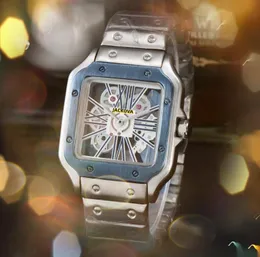 Relógio de pulso masculino super grande de alta qualidade, mostrador de esqueleto oco, movimento de quartzo, relógio de tempo masculino, aço inoxidável, gelado, hip hop, dois pinos, luminoso, montre de luxe