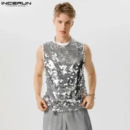 Homens Tank Tops Incerun 2023 Estilo Americano Mens Lantejoulas Tecido Design Coletes Casual Festa Bonito Sem Mangas Colete S-5XL