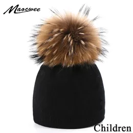 Chapéus Chapéus Macio Malha Real Fur Pompon Beanie Chapéus Para Crianças Inverno Ao Ar Livre Quente Grosso Beanies Moda Crochet Cor Sólida Bebê Caps 231129