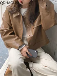 Giacca da donna in finta pelle Autunno Inverno in versione coreana Cappotto corto con temperamento versatile e sciolto Top a maniche lunghe Donna 231129