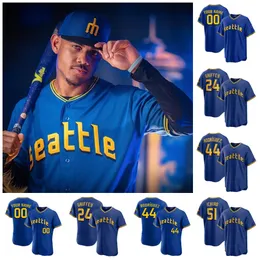 Ken Griffey Jr 44 Julio Rodriguez Custom Baseball Jerseys JP Crawford Edgar Martinez Suzuki Ichiro Jarred Kelenic Kolten Wong Matt Brash Kyle Lewis 2023 City Connect