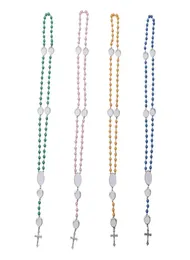 4 colors Sublimation necklace Heat Transfer Pendant Rosary bead Necklace Cross Jesus Metal Pendants GF01023115392