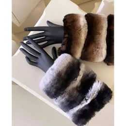 Fingerless Gloves Women Winter Fur Coat Rex Rabbit Fur Cuff Fashion Warm 231128