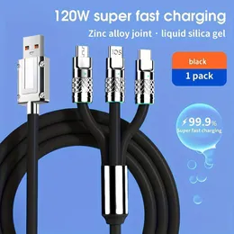 3 I 1 6A 120W laddningssladd Micro USB Type-C 1,2M Liquid Silicone USB Mobiltelefon Charger Cable för iPhone15 14 Huawei Samsung