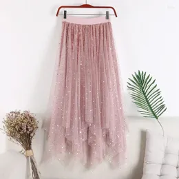 Rokken 2023 Herfst En Winter Vintage Tule Rok Vrouwen Elastische Hoge Taille Mesh Lange Geplooide Tutu Elegante Vrouwelijke C12