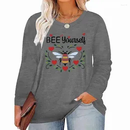 Women's T Shirts Bee Print Big Size Harajuku Long Sleeve T-shirt Women Y2k Vintage Aesthetic Top Tee Autumn Gothic Basic Shirt Korean