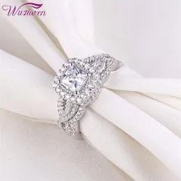 Wuziwen 2 Pcs 925 Sterling Silver Wedding Engagement Ring Bridal Set Classic Jewelry For Women 1 4Ct Princess Cut Zircon BR0715 Y1269J