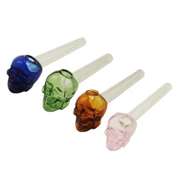 Headshop214 Y019 Skull Smoking Pipe About 5.5 Inches Colorful Skull Bowl Clear Tube Oil Rig Glass Pipes