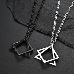 Pendant Necklaces Geometric Triangular Boxy Combination Necklace Simple Two-color Metal Chain Men's And Women's Fashion Jewelry