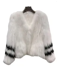 Cappotto in pelliccia da donna con scollo a V, vestibilità ampia, manica corta, stampa a righe, design caldo e confortevole 2023 inverno 1113